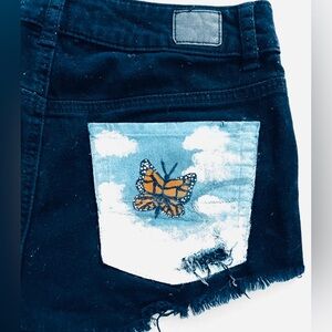 American Eagle Cut Off Jean Shorts Womens 2 Frayed Black Butterflies